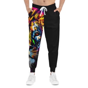 Artistieke joggingbroek met leeuwenkop voor mannen en vrouwen, stap in de wilde kant, broek met leeuwenkopprint, laat je innerlijke beest los Lion Head Sweats