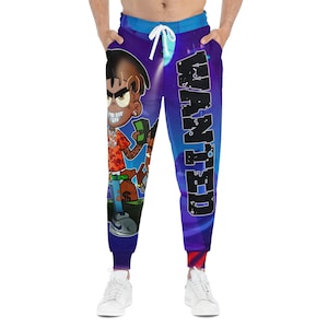 Gangster Wollte Jogger für Männer mit Kordelzug, Urban Anime Hip Hop Hustler Jogginghose, Individuelle Künstler Herrenmode, Lila