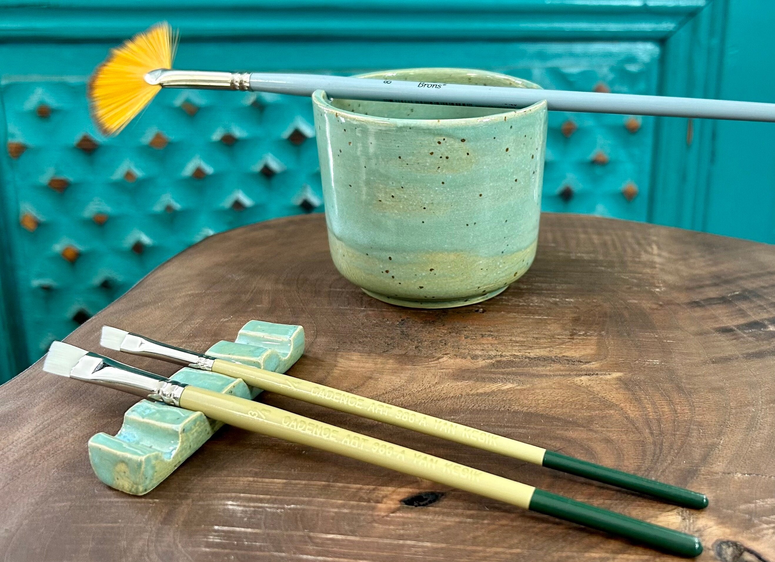 Ceramic Brush Holder. Two Brush/tool. Glazed With Minimalist