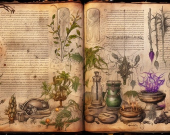 Diario magico, Kit diario spazzatura fantasy, Grimorio della strega, Libro degli incantesimi Wiccan, 30 pagine uniche, Stregoneria, Manifestazione, Download stampabile