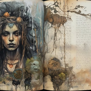 Fantasy Junk Journal Kit, Book of Spells, Magic Witch Grimoire, Wiccan Book, 20 Unique Pages, Witchcraft, Manifestation, Destiny Mapping