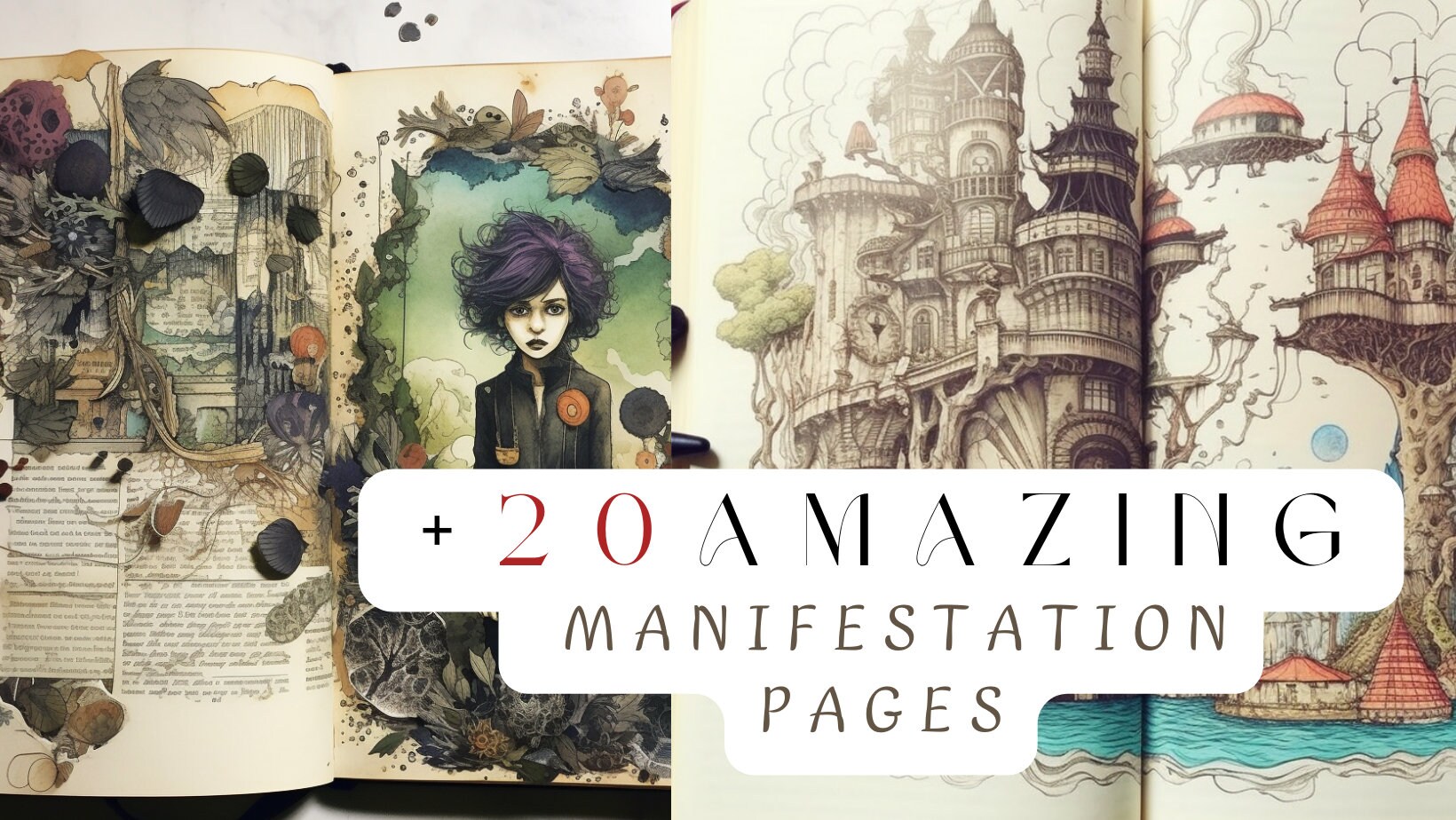 Manifestation Diary, Vintage Journal, Mixed Media, Fantasy Junk Journal Kit, Scrapbooking ...