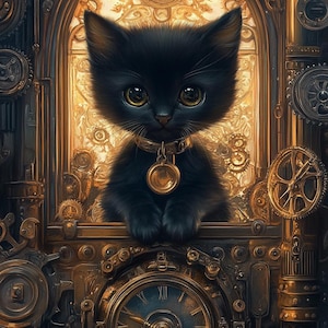 Vintage Style Animal Wall Art, Steampunk Pet Portrait, Black Cat, Victorian Royal Dog, Butterfly, Birds, Witchy Decor, Cottagecore, 50 Pages