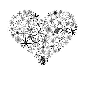 Snowflake heart black and white png, svg, pdf and jpeg files.