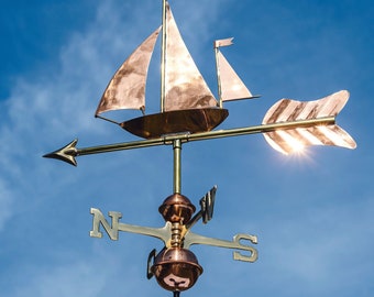 Medium-sized weather vane made of copper with universal bracket – sailboat for carport, garden house - Linneborn Metallwaren GmbH