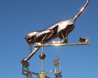 Large Weather Vane 189 - Cat and Mouse made of copper