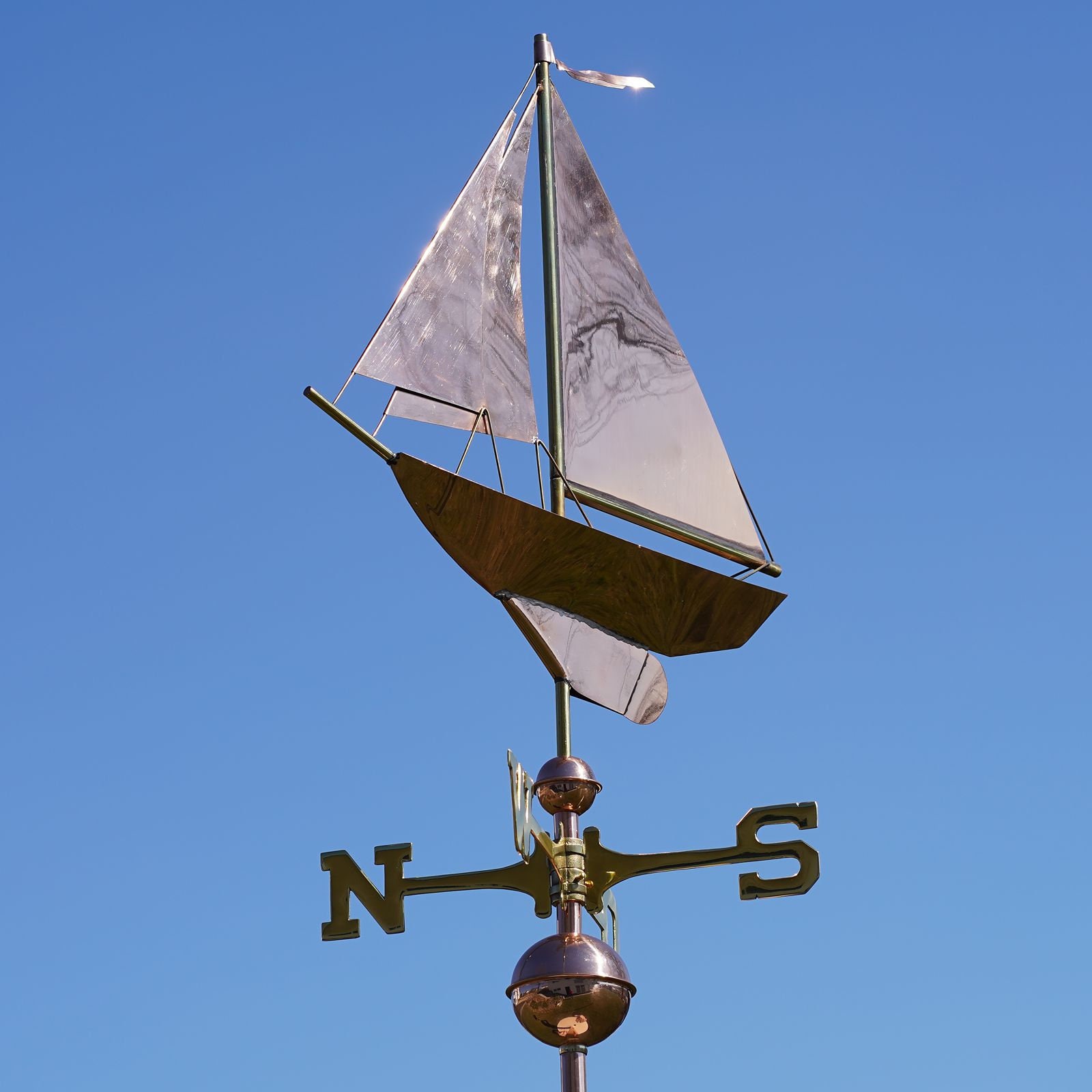Large copper weather vane sailing ship with double foresail - Linneborn Metwallwaren GmbH
