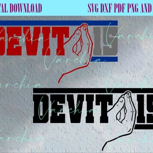 May include: Black and white graphic design with the text "DEVITUS" and a hand gesture. The hand gesture is a common Italian gesture that means "It's all good".