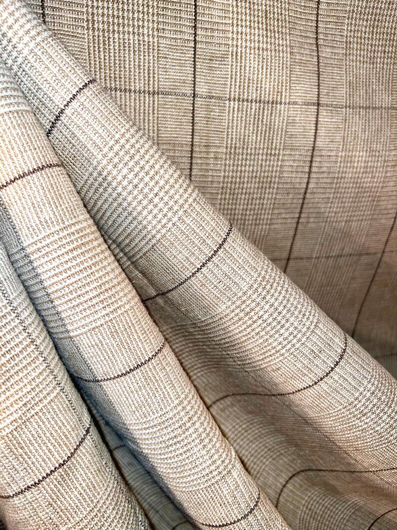 De La Cuona Prince of Wales tan plaid fabric remnant 1.6 YDS Bild 5