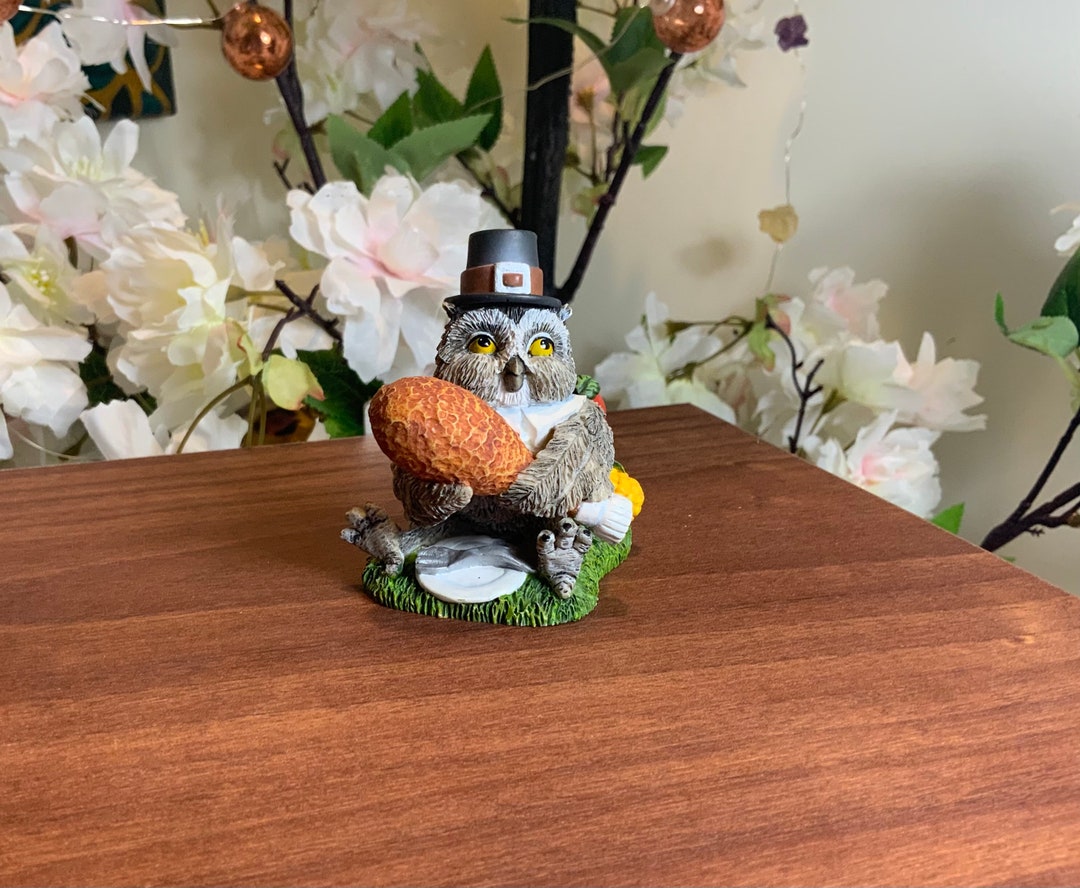Thanksgiving Owl Holding Turkey Leg Figurine 1998 Etsy