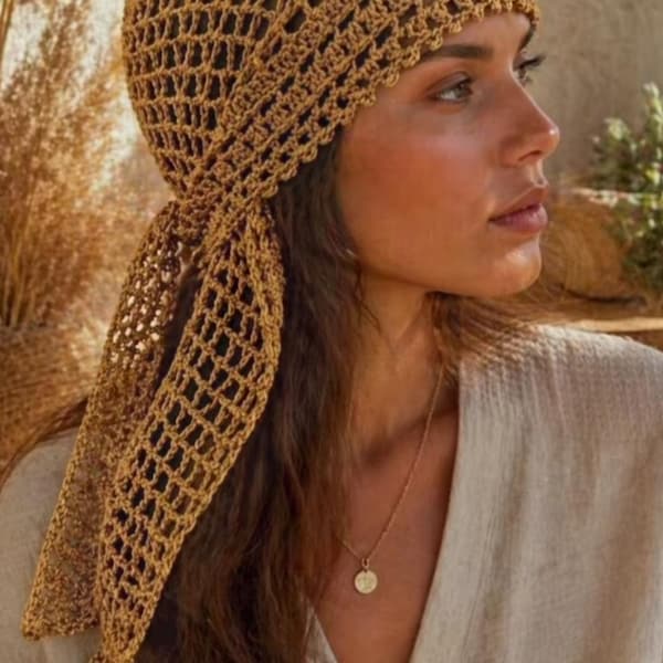 Crochet Bandana Pattern PDF, DIY Summer Bohemian Hair Accessory.
