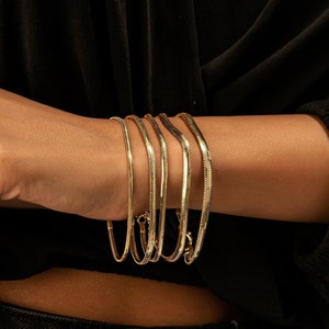 14 K Real Solid Gold Snake Bracelet / Handmade Snake Bracelet / Real Gold Bracelet / Herringbone Chain / Unisex Bracelet / Gift For Her