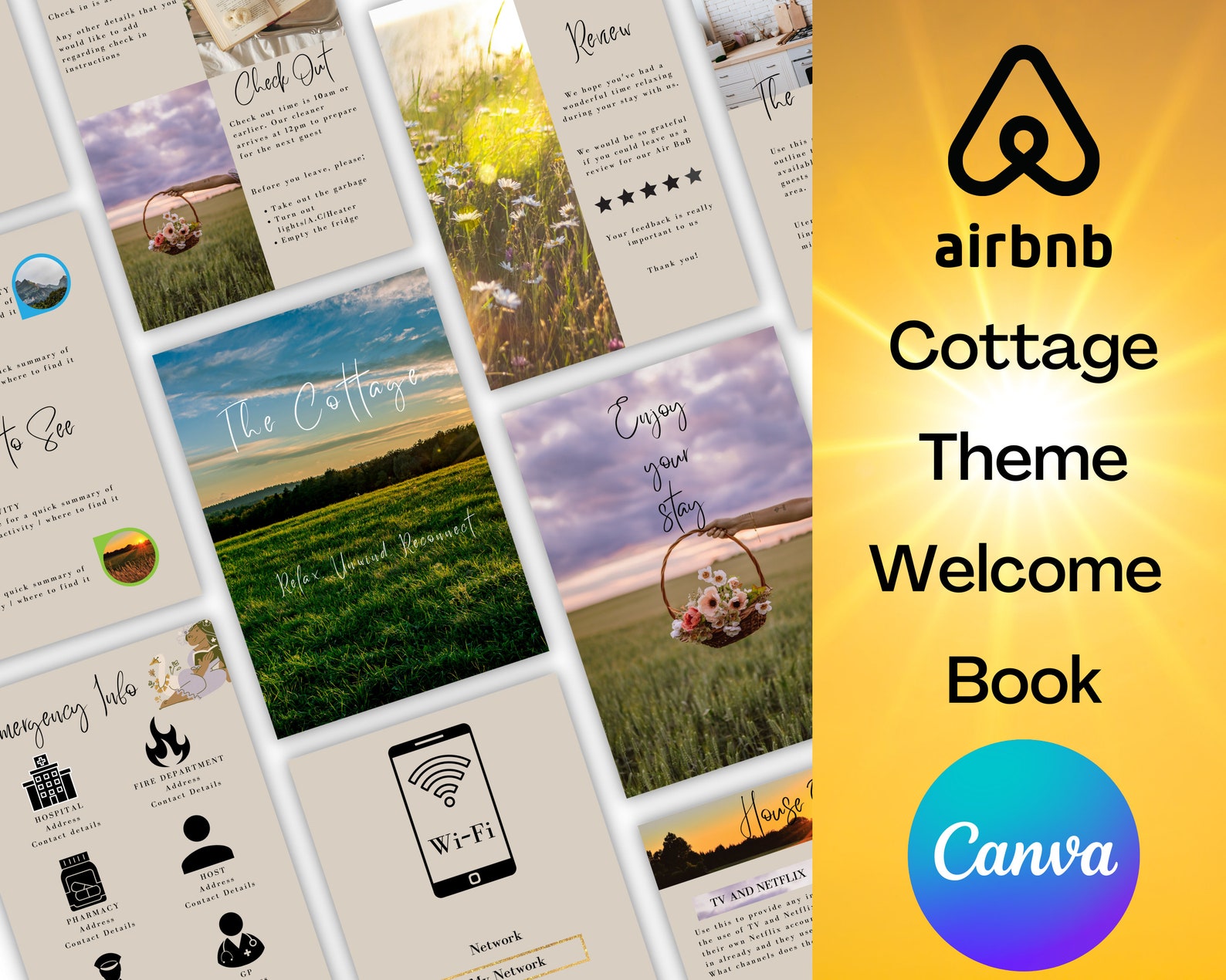 Airbnb Welcome Book Template Cottage, Canva Template, Vacation Rental ...