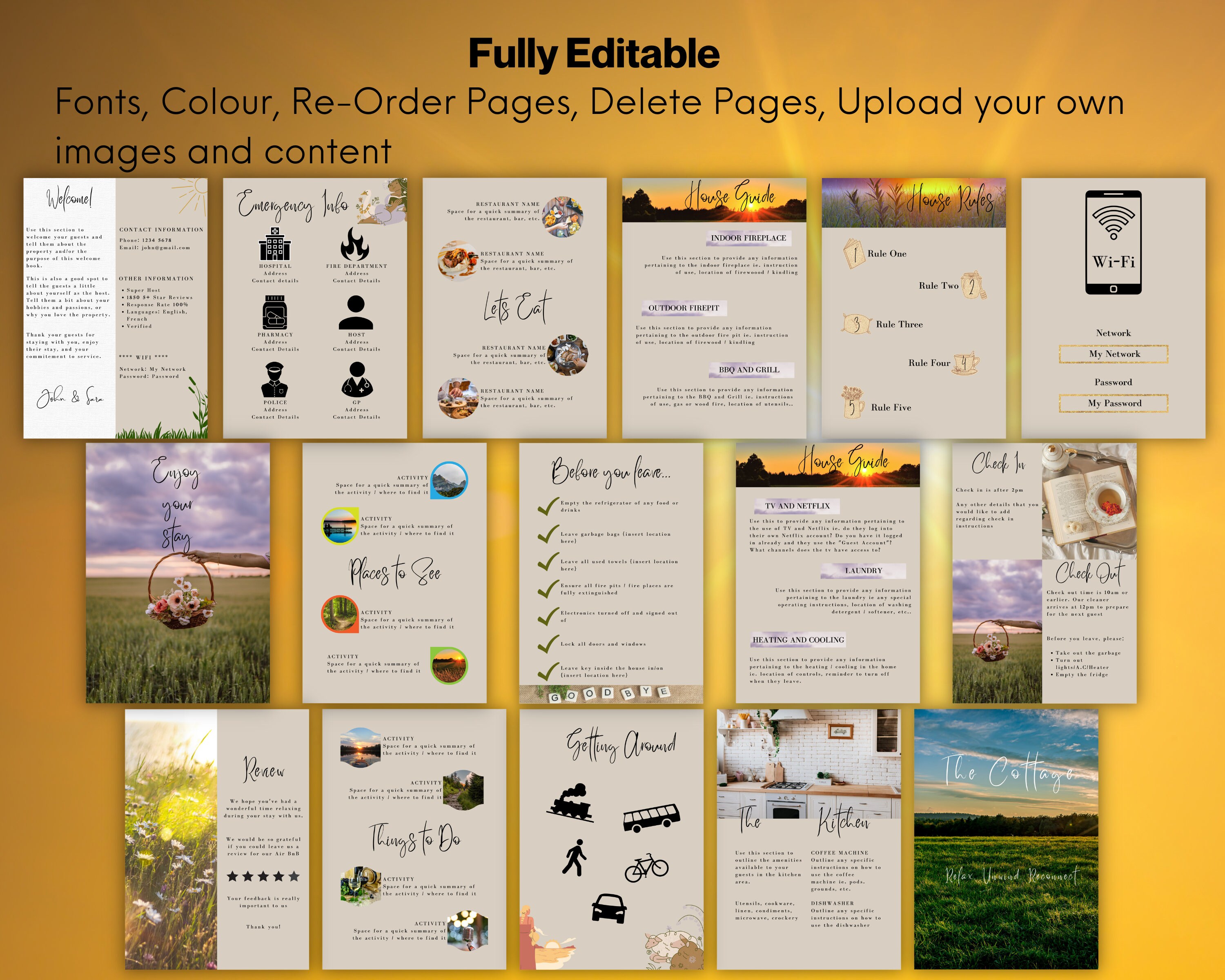 Airbnb Welcome Book Template Cottage, Canva Template, Vacation Rental ...