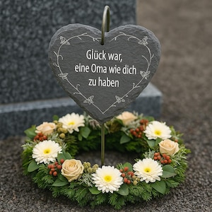 Personalized - Slate Heart Grave Decoration Engraving - Individual Grave Marker with Custom Text, Memorial Plaque Flowers Mourning Funeral Gift A103