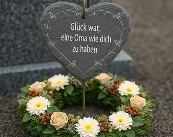 Personalized - Slate Heart Grave Decoration Engraving - Individual Grave Marker with Custom Text, Memorial Plaque, Flowers, Mourning, Funeral, Gift A103