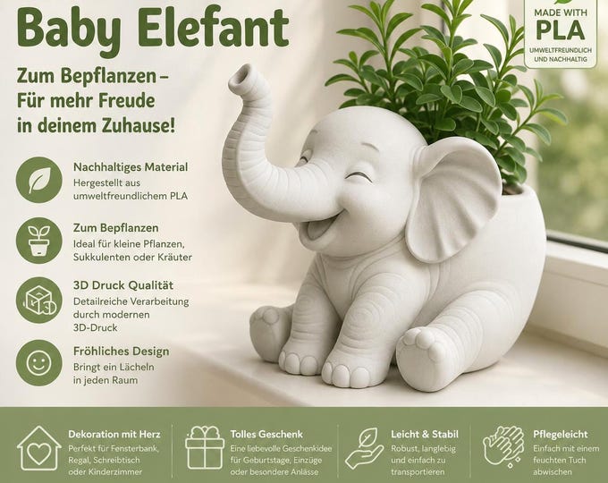 Baby Elephant Cheerful Funny Flower Pot Planter Elephant Potted Plants Gift Garden Lovers Houseplants Decoration Christmas BB4