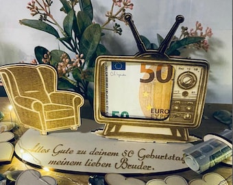 Regalo de dinero - Televisión - Televisor - De madera - Vale de regalo de dinero Idea de regalo Personalizado Texto propio Cumpleaños Navidad A12