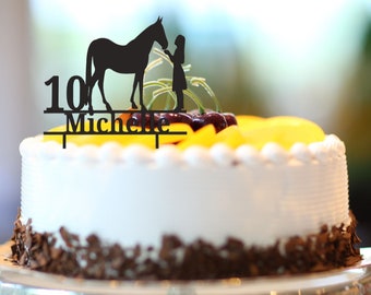 Personalisierter Kuchenaufsatz  Topper Kindergeburtstag Geburtstag Mädchen Pferd - Mit Namen & Zahl von 1-99 Tortenstecker Farbiger Kuchen