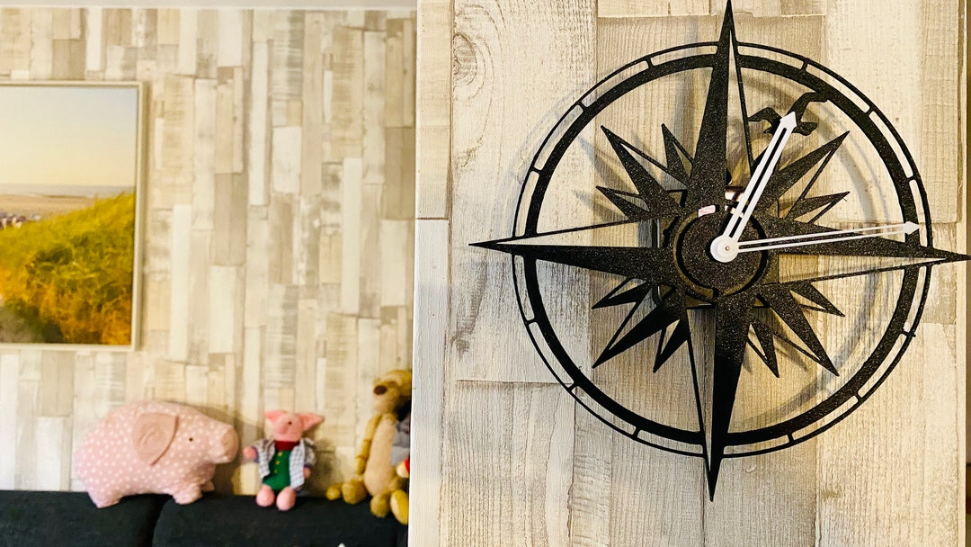 Compass Clock Maritime With Digital Clockwork Personalized Name Label ...