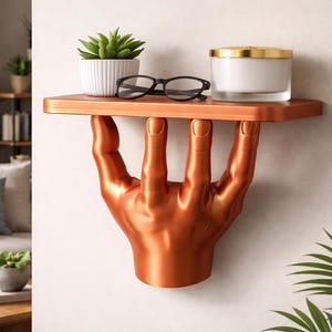 PLA Hand Wall Shelf | 3D Printed Floating Shelf | Surreal Wall Shelf | Minimalist Sculpture Decor | Unique Design - FL2