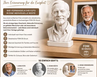 Busto 3D da foto – Scultura personalizzata – Regalo individuale – Decorazione unica – Ricordo – Figura artistica per la casa, decorazione commemorativa