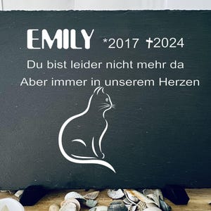 Gedenktafel Tier Grabstein Gedenkplatte Katze Schiefer Stein Gravur 30x20cm Schiefertafel Gravur Gedenkstein Personalisiert Wunschtext Grab