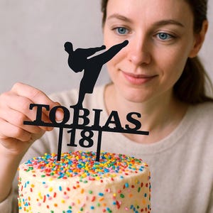 Topper Birthday Man or Woman Boy Girl Taekwondo Martial Arts Kung Fu Hapkido - With Name & Number from 1-88 Cake Topper Cake