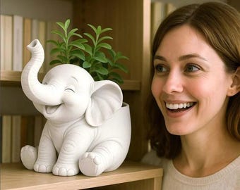 Baby Elephant Happy Funny Flowerpot Plant Pot Elephant Potted Plants Gift Houseplants - Digital Download STL File