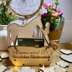 Girl and horse, horse love, horse farm, riding, made of wood with gift box, cash gift, voucher, voucher gift, birthday gift. A98