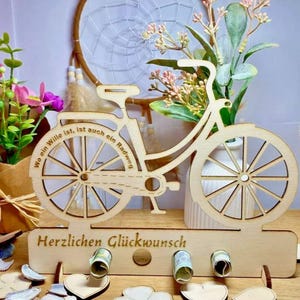 Geburtstag Kommunion Geschenk Fahrrad e-Bike aus Holz Geldgeschenk Gutscheinkarte Unterstützung Mit Geldscheine Personalisierung - A01