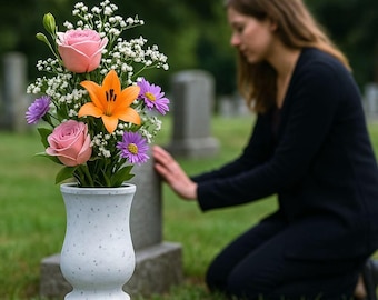 Elegant grave vase Vera Graveyard / Stylish and weatherproof grave decoration cemetery vase / Base for fresh and artificial flowers - GR10