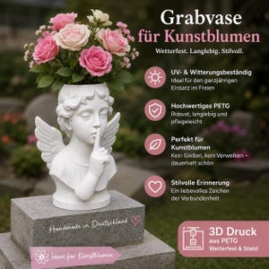 Grafvaas met engelenstille uitstraling - Bloempot - Weerbestendige grafvaas met grondpen - Grafdecoratie met kunstbloemen - EE7