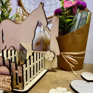 Fille et cheval Cheval Amour Cheval Ferme Équitation Bois avec Coffret Cadeau Clôture Chèque Cadeau Cadeau Anniversaire - A57