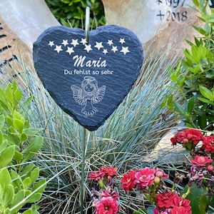 Tree disc heart slate keepsake slate mourning gift grave decoration grave marker - people - high-quality engraving grave decoration - A21
