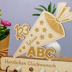 Schulkind Einschulung Schultüte Zuckertüte  aus Holz Geldgeschenk Gutscheinkarte Erster Schultag Mädchen Junge Mit Personalisierung - A97