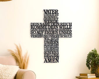 Cross wall decoration with German prayer – 2D Christian modern wall art for living room - Prayer - Inspirational gift for faith & love, 3D print VA3