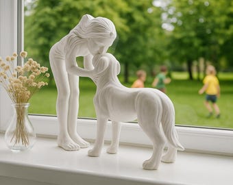 Minimalist Human and Dog Memorial Statue – Elegant Pet Sculpture, Gift for Dog Owners, Sympathy, Decoration & Remembrance Figure MA5