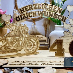 Geldgeschenk Geburtstag Motorrad Ballons Strandkorb Herzen - Aus Holz  Gutscheinhalter Mann Frau Groß Parkbank 18 20 30 40 50 55 60 70 - A38