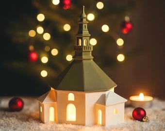 クリスマスデコレーションライトハウス ザイフェン教会 大型 22 cm
