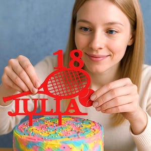 Topper Birthday * Tennis * With Name & Number from 1-88 Cake Topper Colored Plug Cake Highlight Cake Decoration Cake Decoration Cake