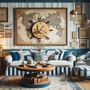 Maritime clock home port wall clock wooden clock - holiday souvenir decoration holiday East Frisian North Sea own text digital clockwork lighthouse