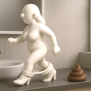 Moderne Kunstfigur Mann Frau mit heruntergelassener Hose – Humorvolle Deko Skulptur | Lustige Badezimmer- & Geschenkidee Schreibtisch - HA02