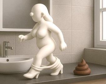 Modern art figure of a man and woman with their pants down – humorous decorative sculpture | Funny bathroom & gift idea for your desk - HA02