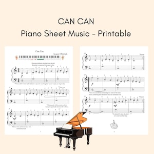 Can Can - Partitura fácil para piano para principiantes - Nombres de letras, Números de dedos, Lección de piano, Autodidacta