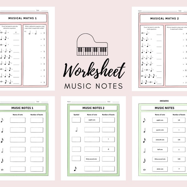 Music Notes Worksheet, Chords & Scales, Treble Bass Clef, Music Notes Mnemonic Chart, Student, Kids, Music Education, Printable Download