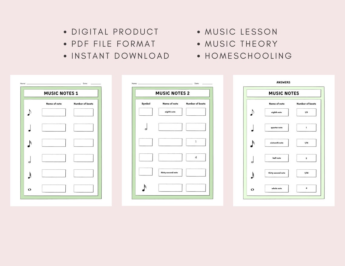 Music Notes Worksheet, Chords & Scales, Treble Bass Clef, Music Notes