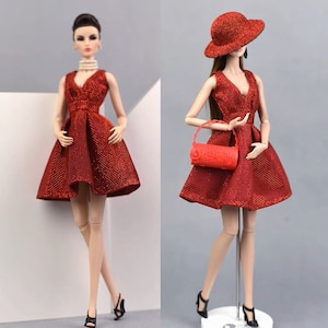 Full Outfit - 12&#39;&#39; Doll Dress - Doll Clothes - Iconic Red Dress Outfits - Doll Evening Dress - Doll Summer Party Dress - Cocktail Dress