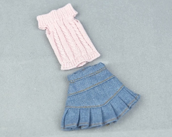 Full Outfits - 12'' Doll Sweater&Denim Skirt/Shorts/Jeans - Handmade Doll Clothes - 11-13'' BJD Doll Pants - Blythe Doll Outfit