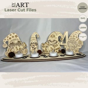 Archivo Corte Láser Calendario de Adviento Gnomos Portavelas SVG 4 mm Glowforge xTool